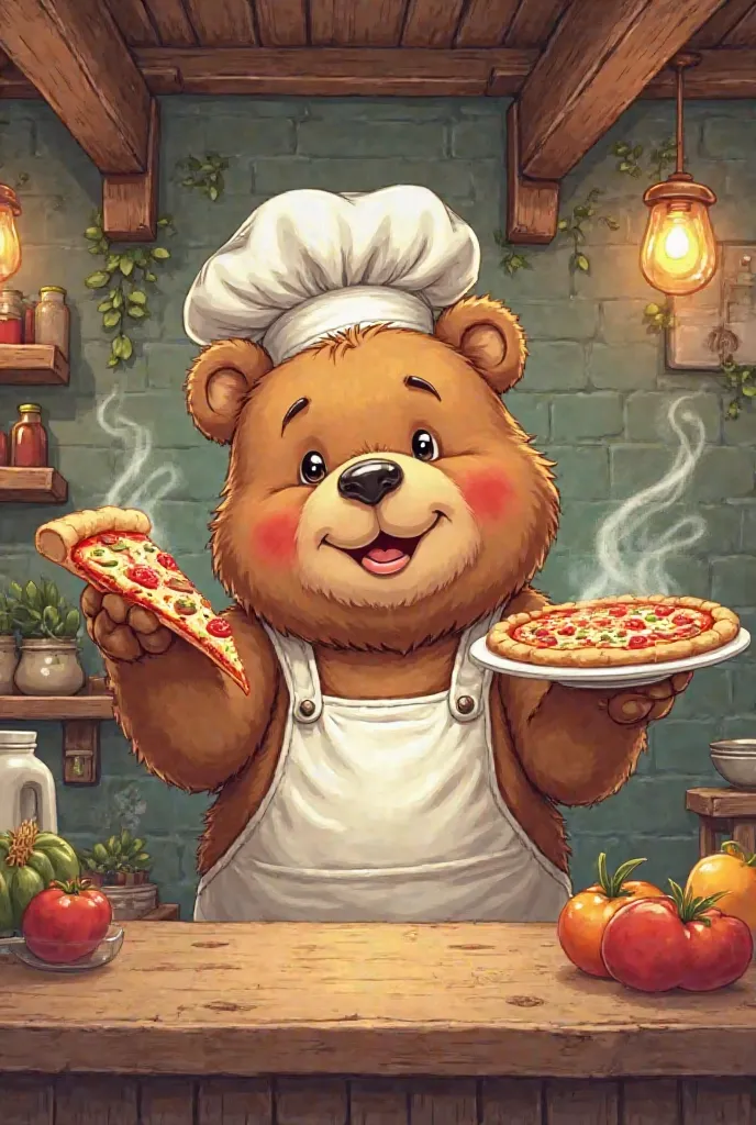 Creat a bear picture for my pizza restaurant mu pizza restaurant name is pizanto okara 