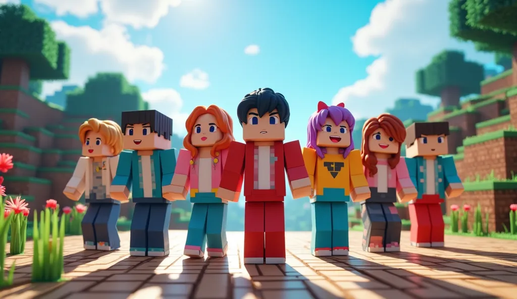 BTS members in minecraft format, position in boy with luv song