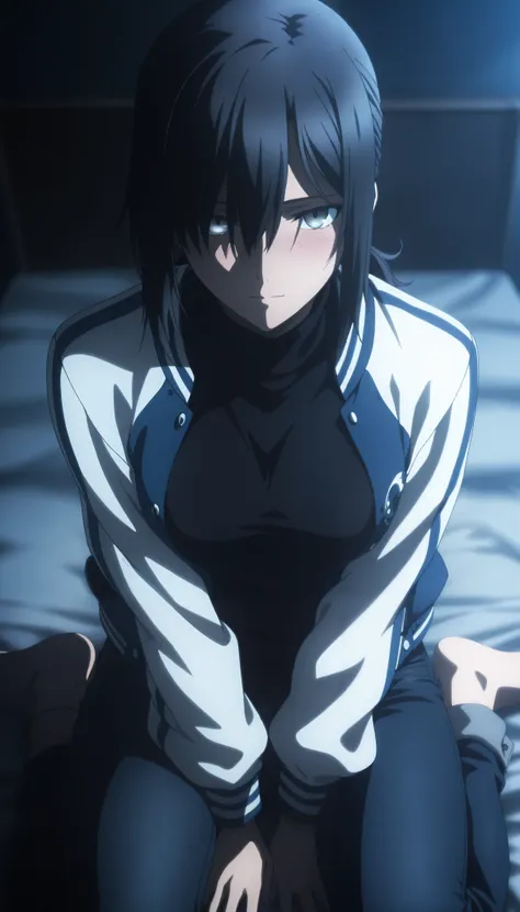 masterpiece, best quality, amazing quality, highres, absurdres, very aesthetic, high resolution, ultra detailed, perfect details, midnight, , upper body, indoors, ufotable style, ((blue hour)), (from above),
1girl, solo, ufotable style, anime style, (...