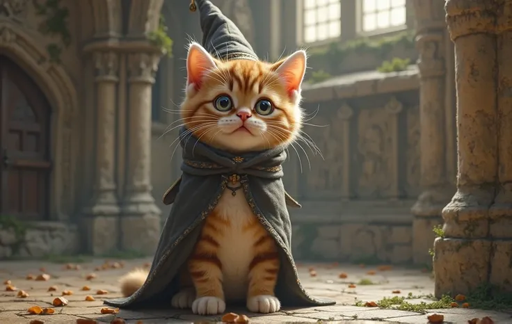  baby cat drawn in size 25 ,1 adorable baby cat２Animals,A realistic cat is standing on 2 legs,smile,with eyes like beautiful marbles,Detailed and realistic coat ,Don&#39;t blur the background,a kitten dressed as a wizard,with a pointy hat and cloak,The bac...