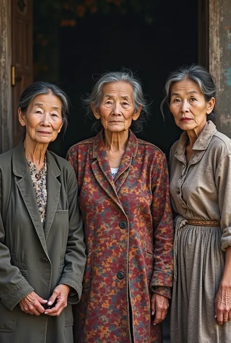 A few old Chinese women in rural China，Stand Together。They are about 50 years old， wearing lace underwear，or three-point，or a narrow belly，Avant-garde and bold。and their faces are waxy，Deep sunken eye sockets， Brow locked ，the corners of their mouths are s...