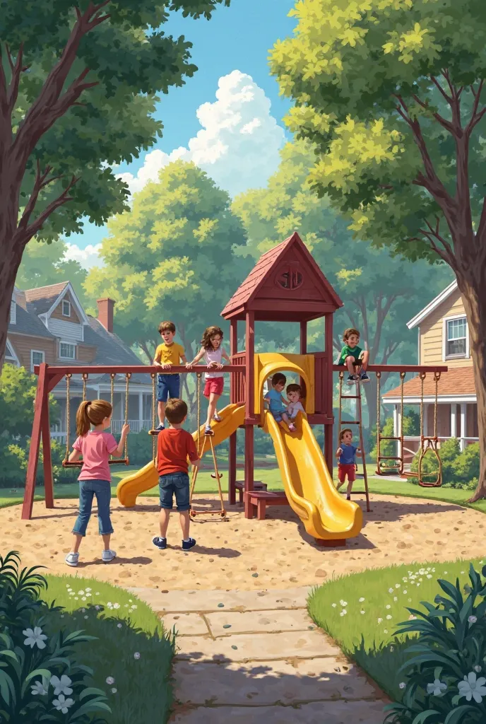 A realistic image of a simple playground