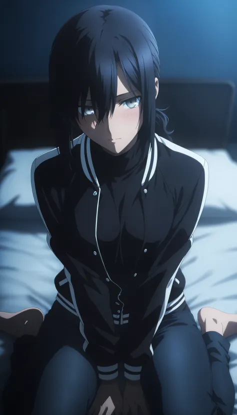 masterpiece, best quality, amazing quality, highres, absurdres, very aesthetic, high resolution, ultra detailed, perfect details, midnight, , upper body, indoors, ufotable style, ((blue hour)), (from above),
1girl, solo, ufotable style, anime style, (...
