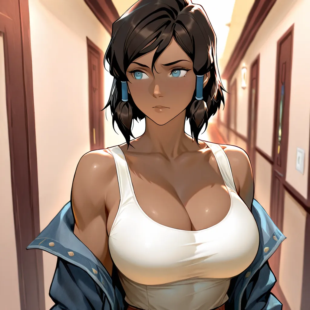 Stunningly attractive woman, Korra, The Legend Of Korra:, High Resolution, Masterpiece, glistening, impeccable physical shape, casual clothing, different hairstyles, different clothing, different clothing styles, different clothing, Solo, 1girl, deep cleav...