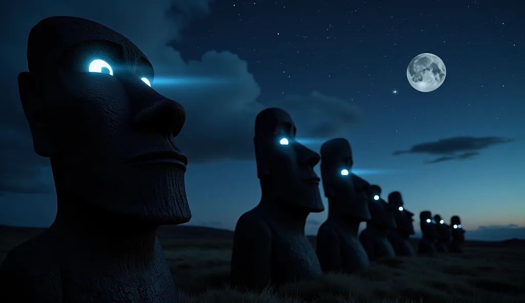 8k, ultra-realistic quality, hyperrealistic photo, highly detailed, realistic, not low quality, not illustration, not animation, not manga, extremely intricate details, ultimate detail, hyperrealistic details. Easter Island's Moai statues transformed into ...