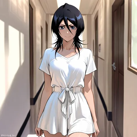 Stunningly attractive woman, Rukia Kuchiki, Bleach, High Resolution, Masterpiece, glistening, impeccable physical shape, casual clothing, different hairstyles, different clothing, different clothing styles, different clothing, Solo, 1girl, small smile, lon...