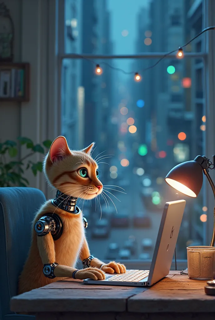 Un cuento con imágenes tipo Pixar La Gran Decisión de Byte, el Robot Curioso

En una ciudad futurista, donde los autos flotaban sobre las calles y las luces de neón iluminaban la noche, vivía Byte, un robot asistente de última generación. Su diseño era imp...