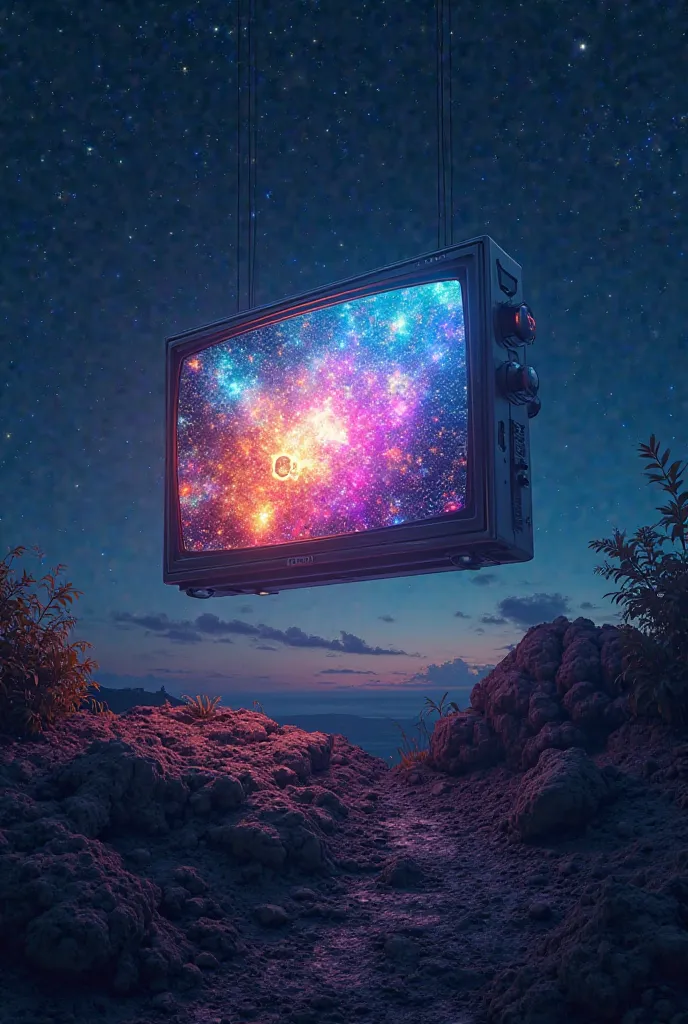 Tv in the sky colourful at night 