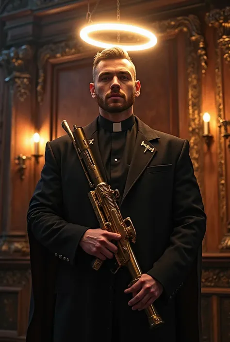 masterpiece 4 guys, strongers muscle,strongers,, newest, absurdres, safe, de corpo inteiro, diferentes um do outro.
A handosome  four boy s Holy father clothes Priest undercut,with Golden gun, muscular  , Halo  ring light angelic flyng UP Your Head body bl...