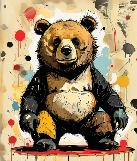 style of Jim Mahfood, (cute, chubby, male, bear), adorable, magical, fantasy, hires textures, highly detailed, intricate details, best quality, masterpiece, zPDXL3