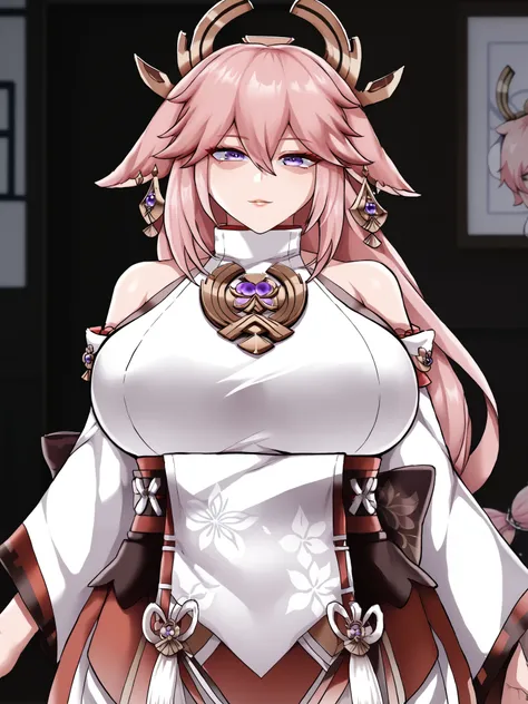 Yae Miko(genshin impact),slanted eyes ,big breasts ,Standing picture,soro