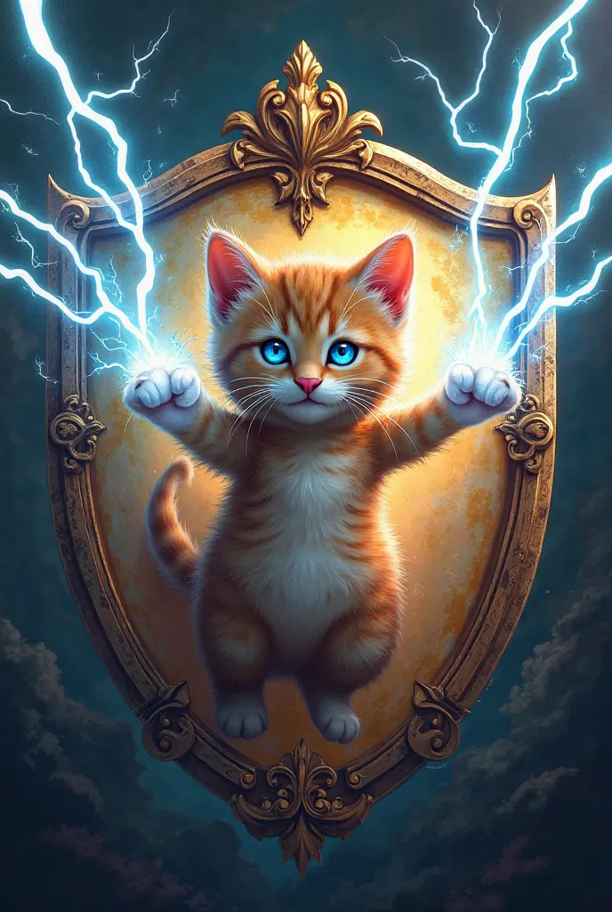 Make a soccer shield with a Fokin kitten shooting lightning from its paws