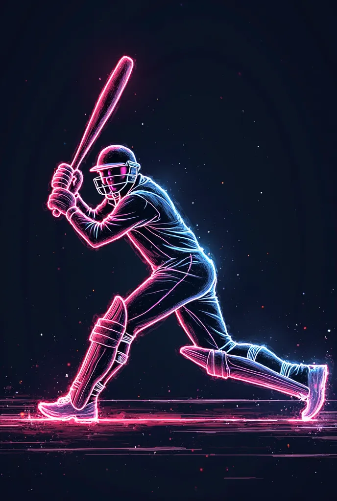 I want a cricket dp where the cricket player should be 2 dimension sketch and with neon effect