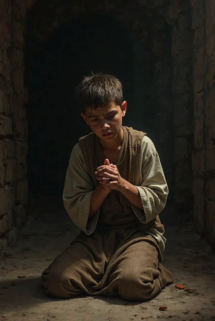 Boy begging God forgiveness 