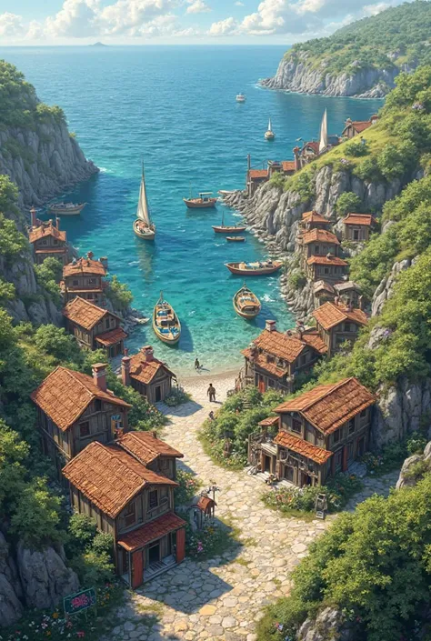 A village near the sea. Make sure it looks real.