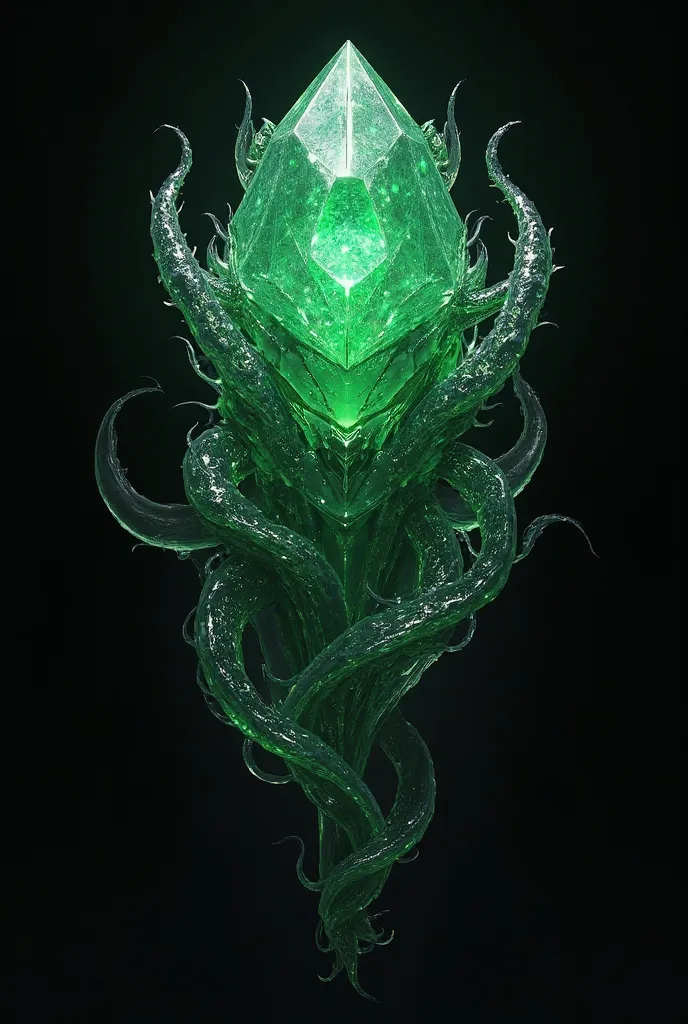 Ancient Emerald Blood Opal Elemental,  Creature art concept , Golem Floating Gem Creature, Living Gem Creature, black background, intricate design