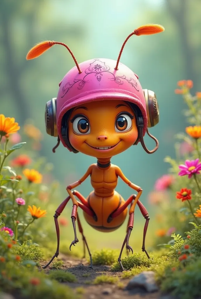 Animated ant with pink helmet 