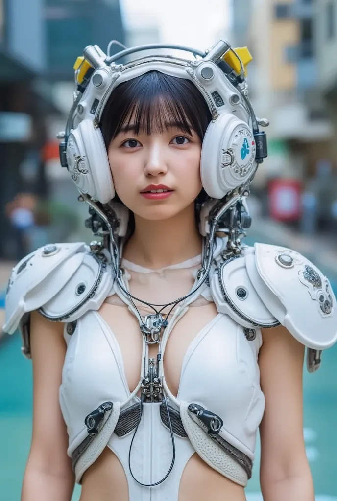 cyberpunk cyborg woman, electronic system on head humanoid, cyborg spider woman, with a visible detailed mechanical brain, with a visible detailed heart, muscles cable wires, biopunk, cybernetic, cyberpunk, huge marble-like Armard chest pads, cleavage, can...