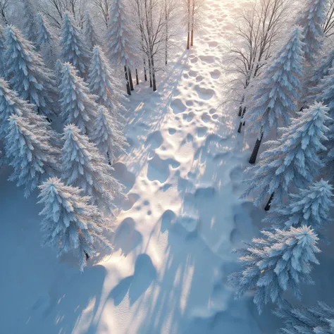 (8k, Photorealistic, Original photo, best image quality: 1.4),Ice trees seen from above,It's shining in the sun