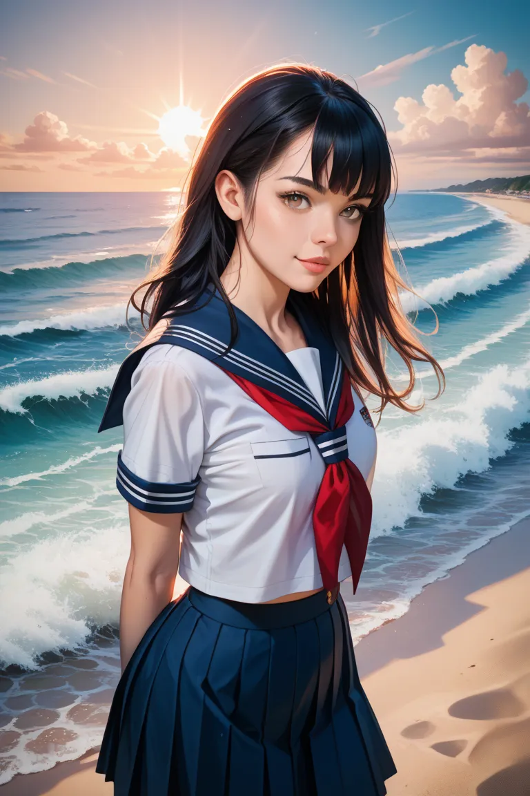 black haired sailor suit girl