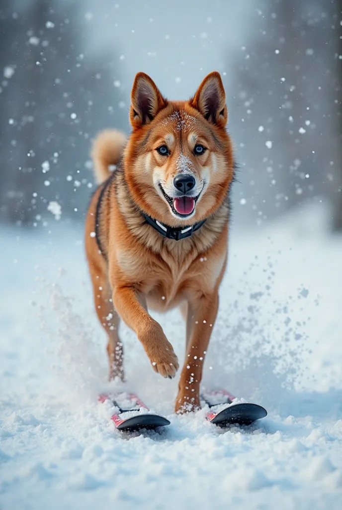 magician dog,dog skiing,magical realistic dog dog skiing,details vivid funny dog skiing scene,dog skiing action vivid,4K, Extra high detail ,realistic photo level, Professional Photography ,HDR,UHD,Ultra Fine,lively,Brilliant and colorful