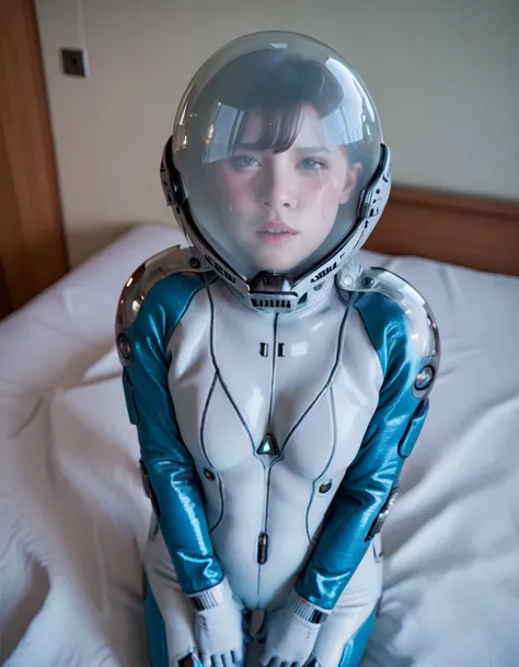 (spacesuit:1.15), , eva helm, eva helm,, space helmet masturbation, sweat, blushing, , looking at the audience,, indoors,masterpiece, best quality, 1girl, solo, {{{FROM above:1.7}}}, pread legs, , , short hair, ,(heart sayings:1.2)space helmet, space helme...