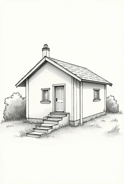 Drawing of a house with steps on the SIDE OF THE HOUSE, NOT FRONT, simple drawing