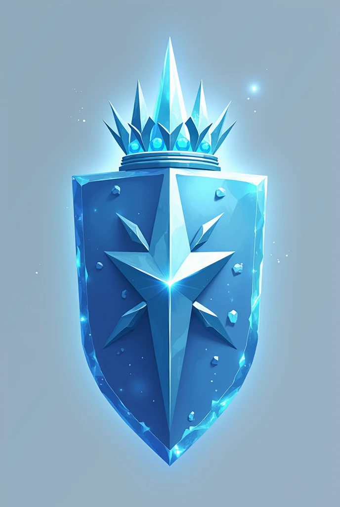 Create the elegant and stylized minimalist, elegant and stylized ice shield in the form of a coat of arms with no shading effect together with an ice king crown in vector above the shield without background