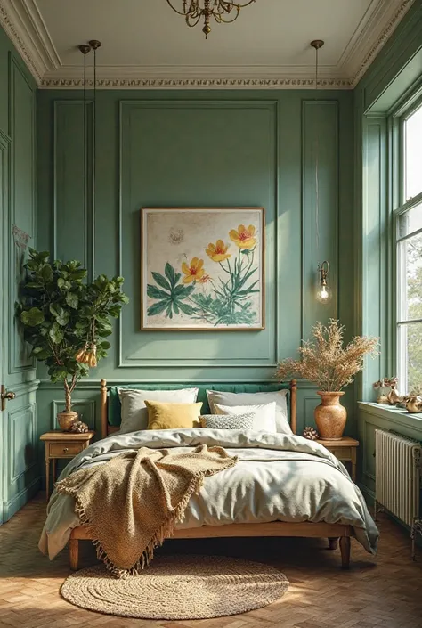 You could create a bedroom with *Vibrate* VINTAGE, but at the same time green, modern and classic,  without any people, only the room to have as a reference how to decorate a room with those ideas.