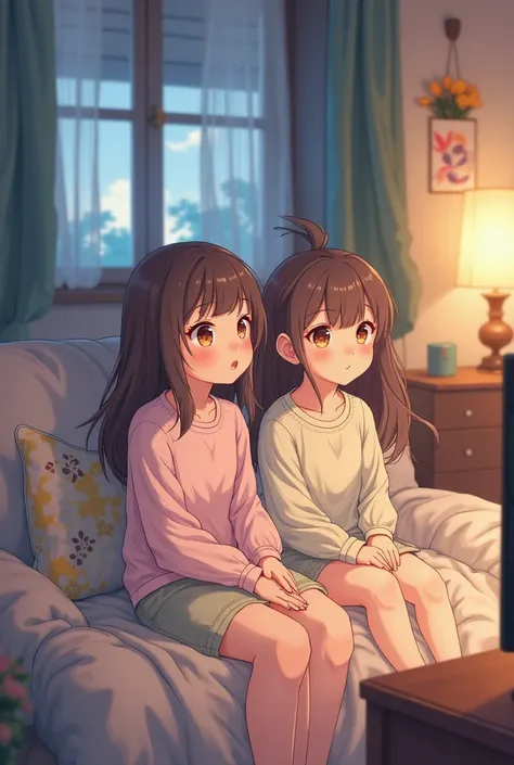 make two anime girls watching the tv