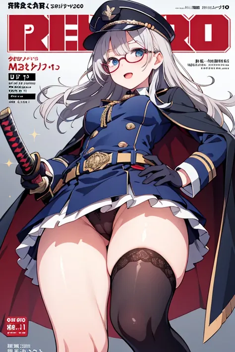 (from below:1.2, best quality ), girl , Platinumbrown color hair military uniform , The dreamer wants purplish blue eyes ,(small breasts:1.0), Lori will do it, (masterpiece:1.2, best quality ), (Beautiful detailed depiction : 1.2), ( beautiful detailed fac...