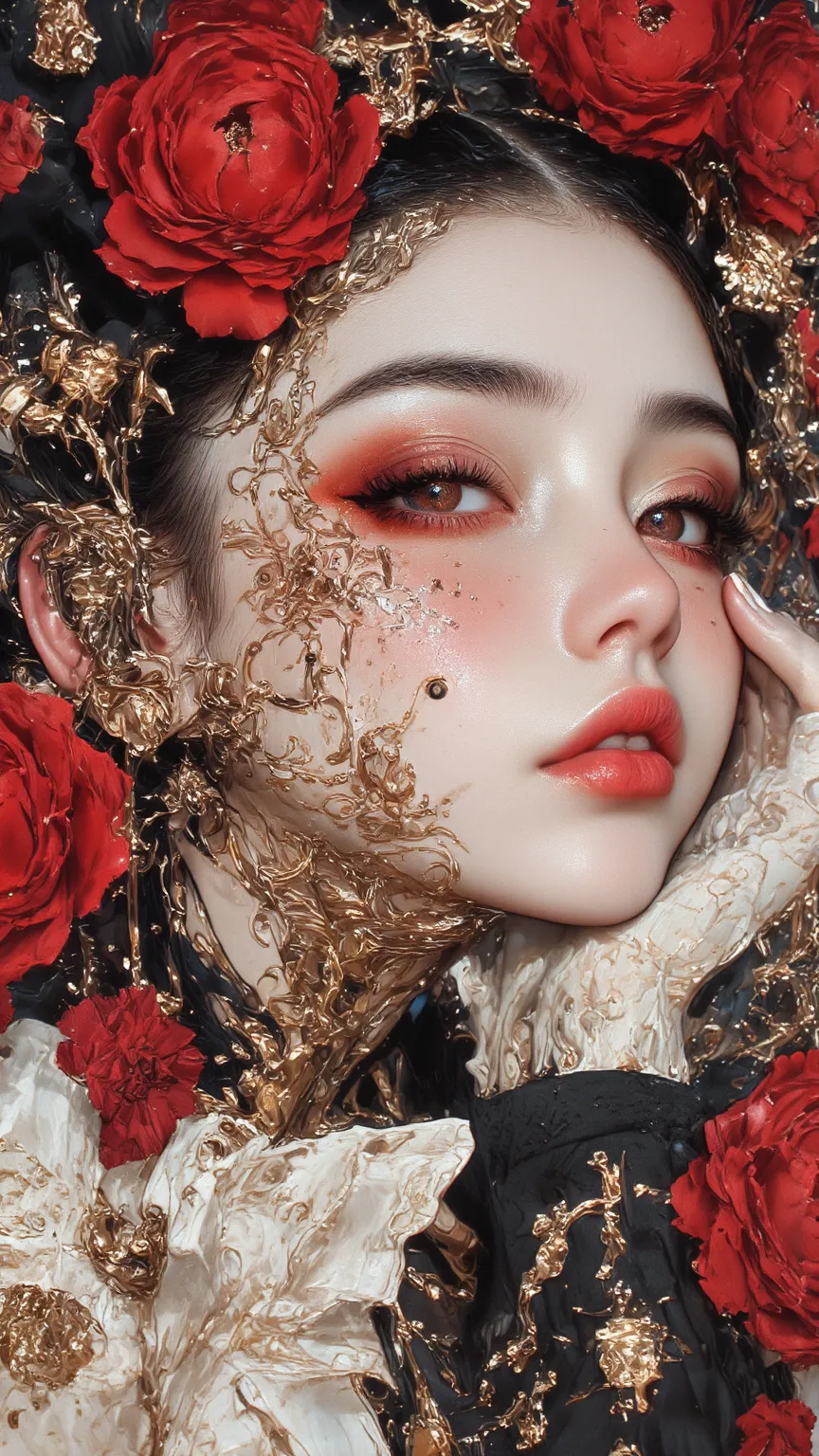 (
High Quality Production), grace的女士穿著紅色旗袍, Exquisite Embroidery,  charming face , Traditional Chinese Girl, Red peony, Lovely Delicate Cheek, Fine Eyebrows, Elegant Locust, skilled, (Hairpin), Smooth, Fashion, wool cuffs, National painting, watercolor pai...