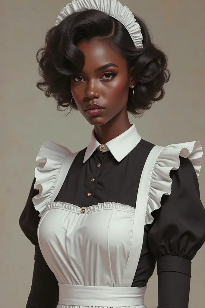 1girl, About_21_years_of, 1,65_tall, Ebony_woman, solo_female, dark_skin, black_woman, beauty_face, Full_lips, maid_uniform