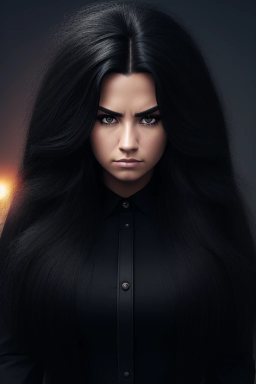 jet black hair,most very long hair,most very lion hair,most very wolf hair,most very frizzy hair,coarse hair,most very spread hairstyle,thick hair,fluffy hair,most very heavy weight hair,hair covering left eye,heavy looking hairstyle,most very voluminous h...