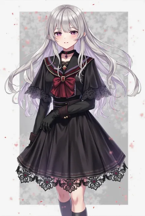 Sorry、---

This design explains！The collar is black and has a dark purple line、make it a lace-up design。


the upper body is made of silk or velvet.  sailor collar ：

 design：クラシックな sailor collar を基本にして、襟は黒色でダークパープルのラインが入るような designに。collar tip、that gives ...