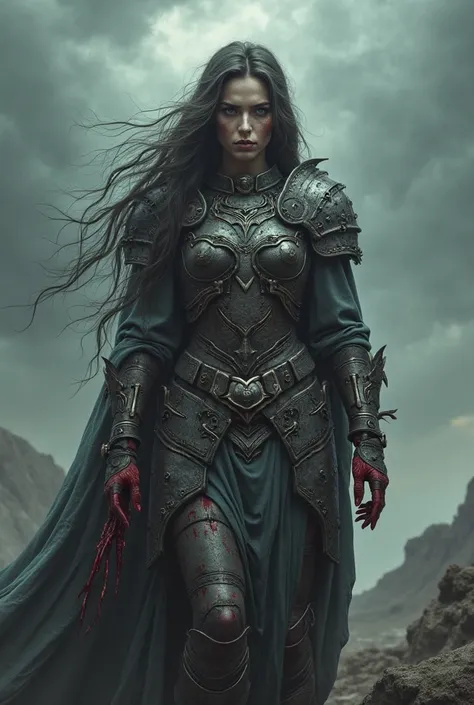 An eerie and gory valkyrie with blood and flesh