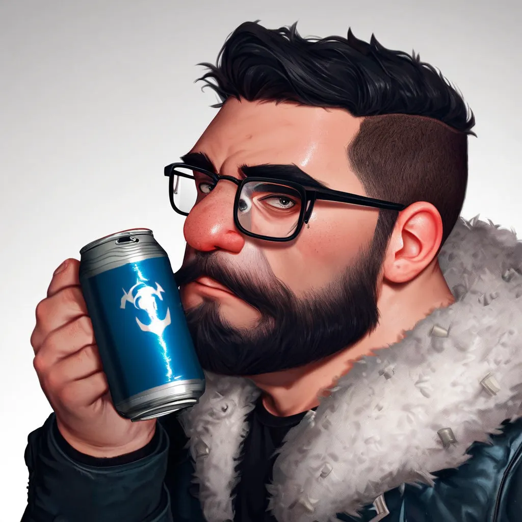 young dwarven college student, Dwarf, short stature, big nose, hipster beard, man-bun, black hair, thick winter jacket, score_9up, (1boy, solo), score_8up, male, dwarven face, dwarf proportions, dark circles under eyes, eyebags, tired, pissed-off, looking ...