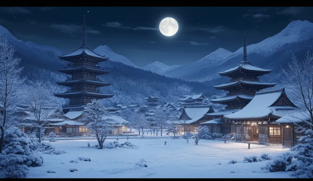 night, dark,snow, Japanese Style Town