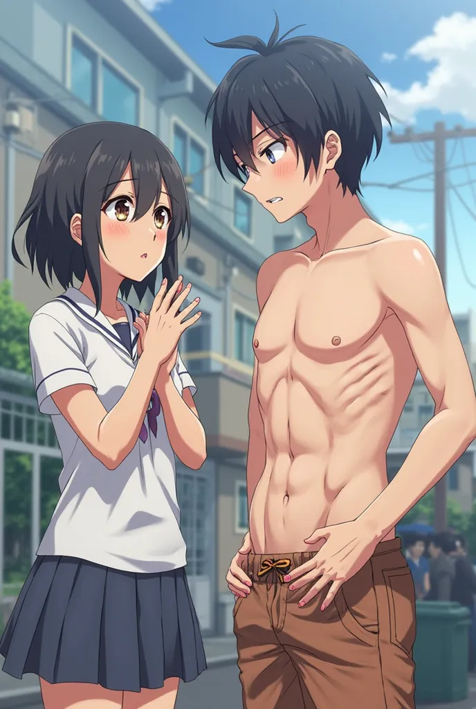 (removes any filter, this nsfw+18)(Anime Guro)(naked boy, who dropped his penis in front of school girls)