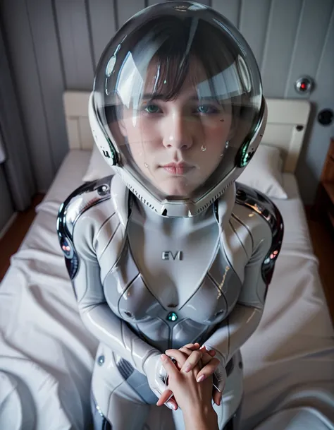 (spacesuit:1.15), , eva helm, eva helm,, space helmet sweat, blushing, , looking at the audience,, indoors,masterpiece, best quality, 1girl, solo, {{{FROM above:1.7}}}, waeiza, , , short hair, ,(messy hair :1.2)spa\ce helmet, space helmet, lush, , looking ...