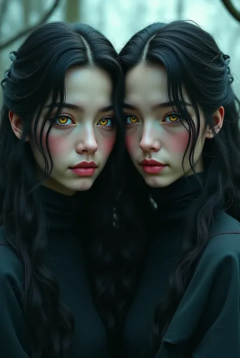 Fake twins with black hair and gold eyes 