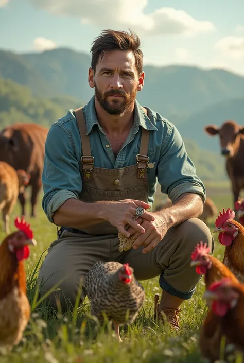 Lionel Messi is farming with chickens and cows