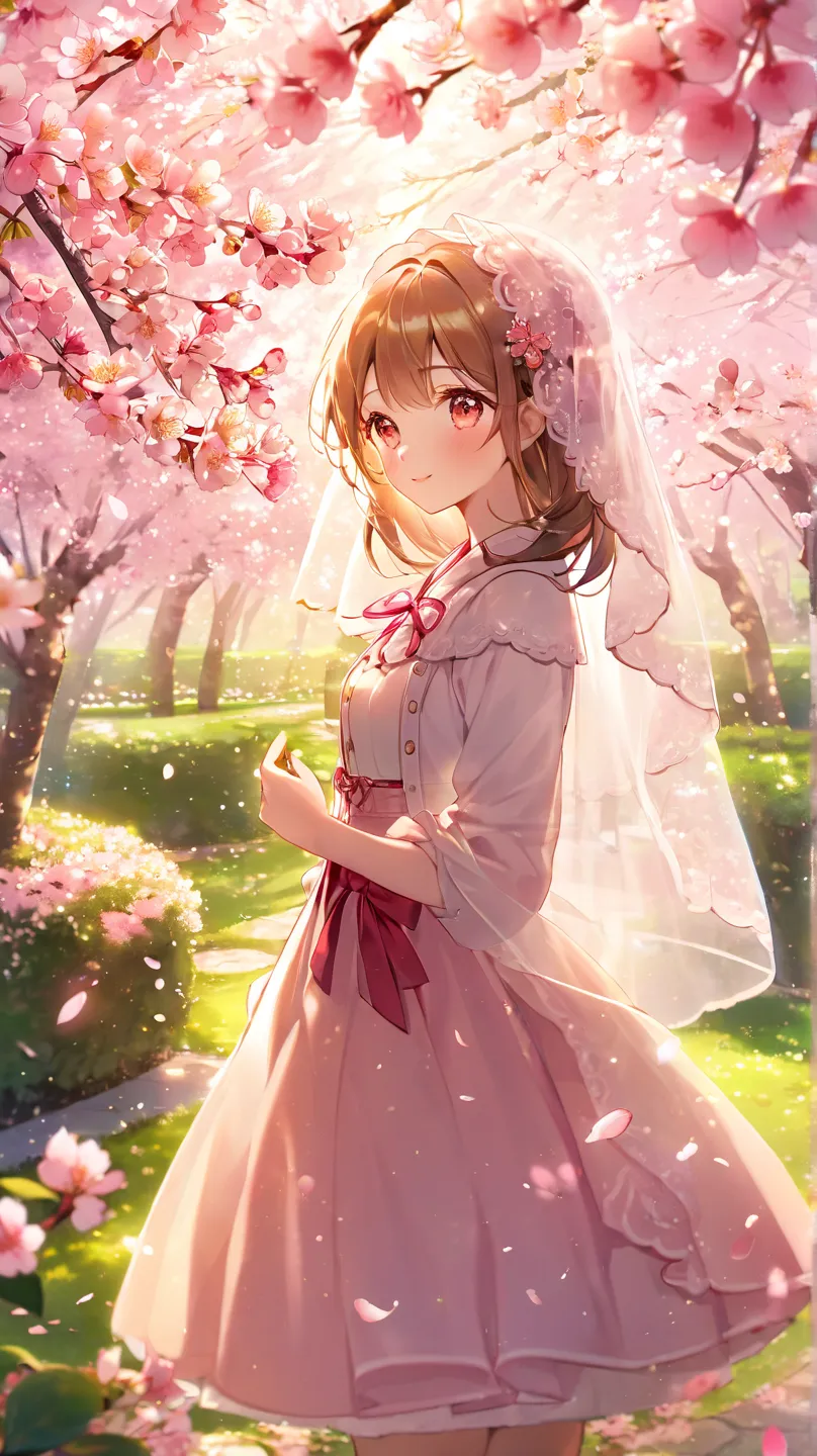 beautiful girl、Cherry blossom background in full bloom