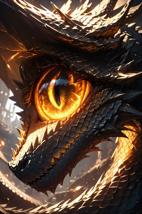 masterpiece,best quality,8k,デジタルアート,Dragon profile,((close-up dragon's eye:1.5)),the eye looks viewers,from below,very angry expression of dragon's eye,open mouth,fire came out from the mouth,(snake scale skin and texture),[[[rusted gold plates]]],fantasy ...