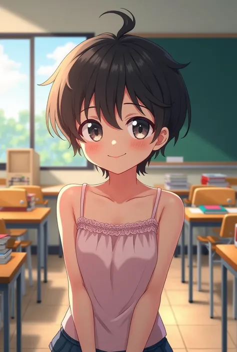  anime boy wearing his little sisters babydoll top classroom