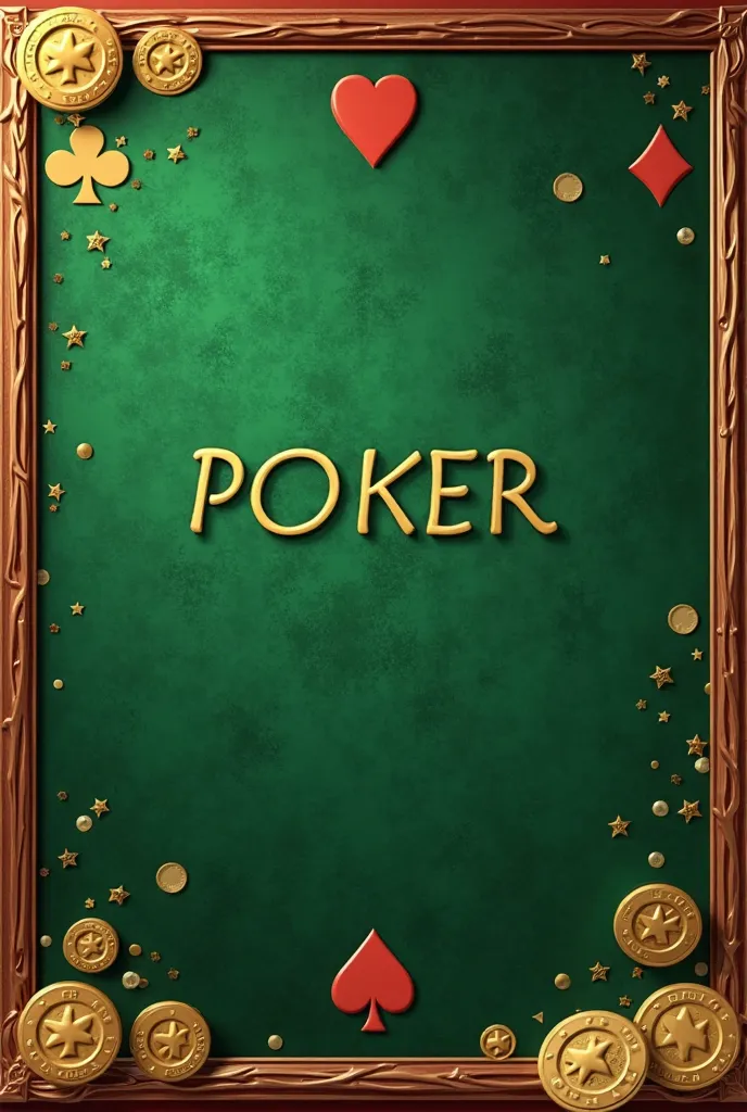  a poker game bulletin board，The text，Red-green color fearless main color，The gold border is embellished with gold coins，The background wall has a green texture，Highlight luxury，is written in the middle, and the logo should include game coins or a subtle i...