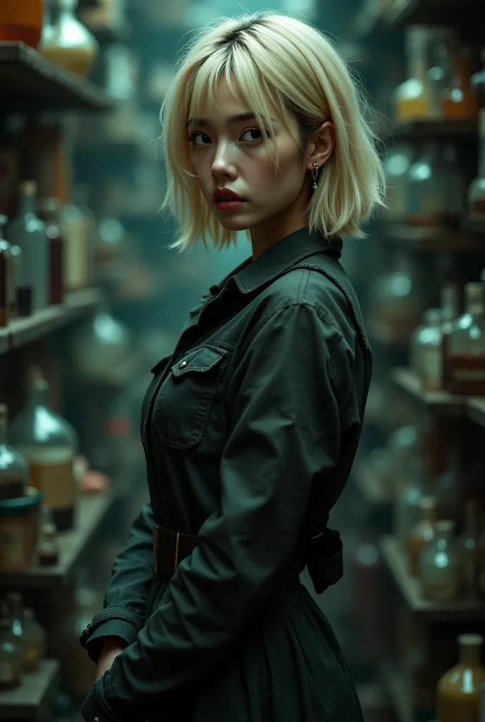 The young asian sexy woman Apothecary blond bob hair near ear, plying their trade both in the open and in secret. From the small corner stall of an apprentice, to the massive luxury stores of the Rank 7's, to the hidden Poison master in the darkest corner ...