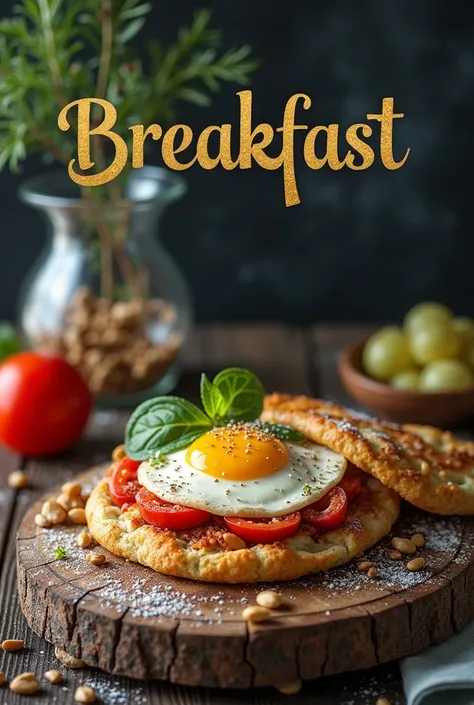 Book cover. face. Theme Cooking. Breakfasts. It is necessary to leave a blank space in the image at the top to write the title and subtitle. The text color will be golden. You need a dark background in soft colors, which will ideally match the dishes and t...