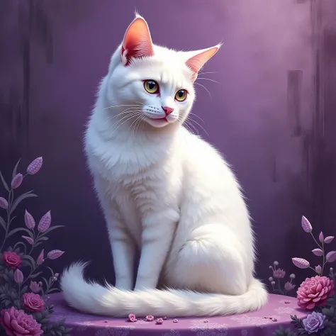 White realistic cat painted
Samchikovskaya painting or samchikovka is a type of Ukrainian decorative and applied art. In purple shades