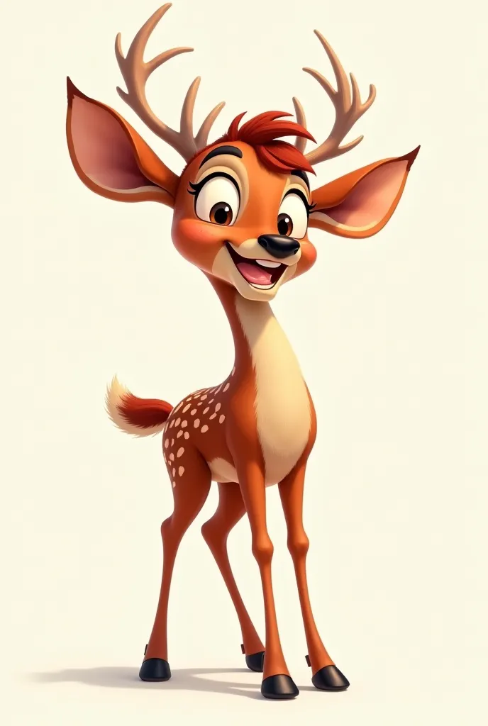  red adult deer smile in pixar cartoon style hand-drawn two-dimensional